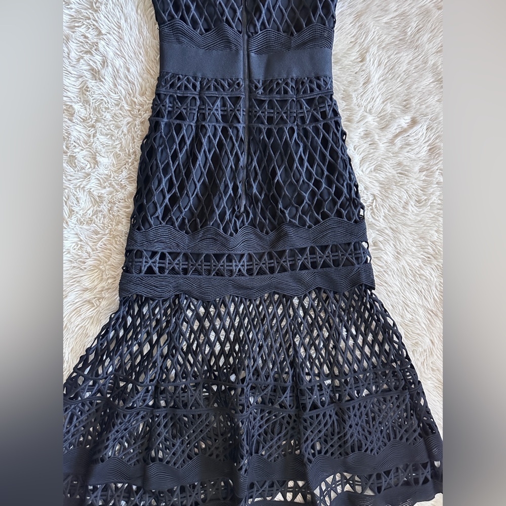 Self Portrait Black Cut Out Lace Layered Midi Dress Size 0 - Picture 15 of 16